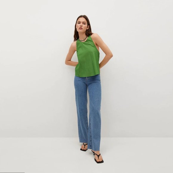 NEW Mango Organic Cotton Cross Over back Strap Green Top, Size M - Picture 2 of 16